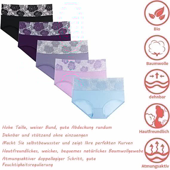 ✨Letzter Tag Kaufe 1 und erhalte 3 Packungen (JE NUR 6,33 €)🔥Damen-Slip mit hoher Taille und Bauchkontrolle aus reiner Baumwolle in Übergröße