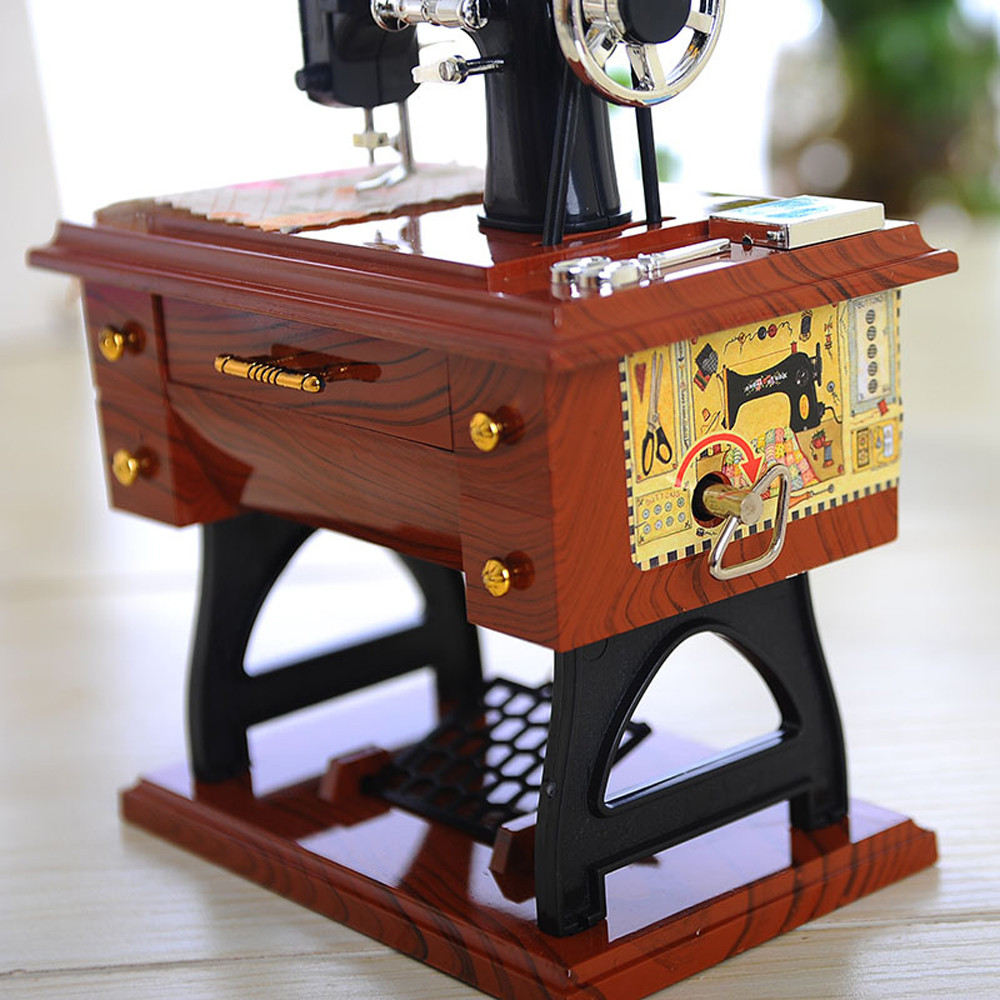 Wood Mini Sewing Machine Music Box