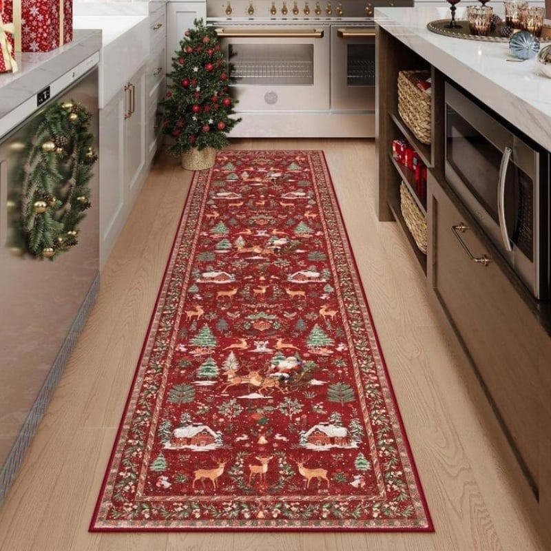 🎅 Early Christmas Sale 🎅🎄 Christmas Deer Santa Long Rug