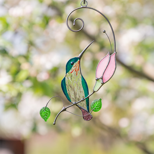 Handmade Hummingbird Stained Glass Window Hangings