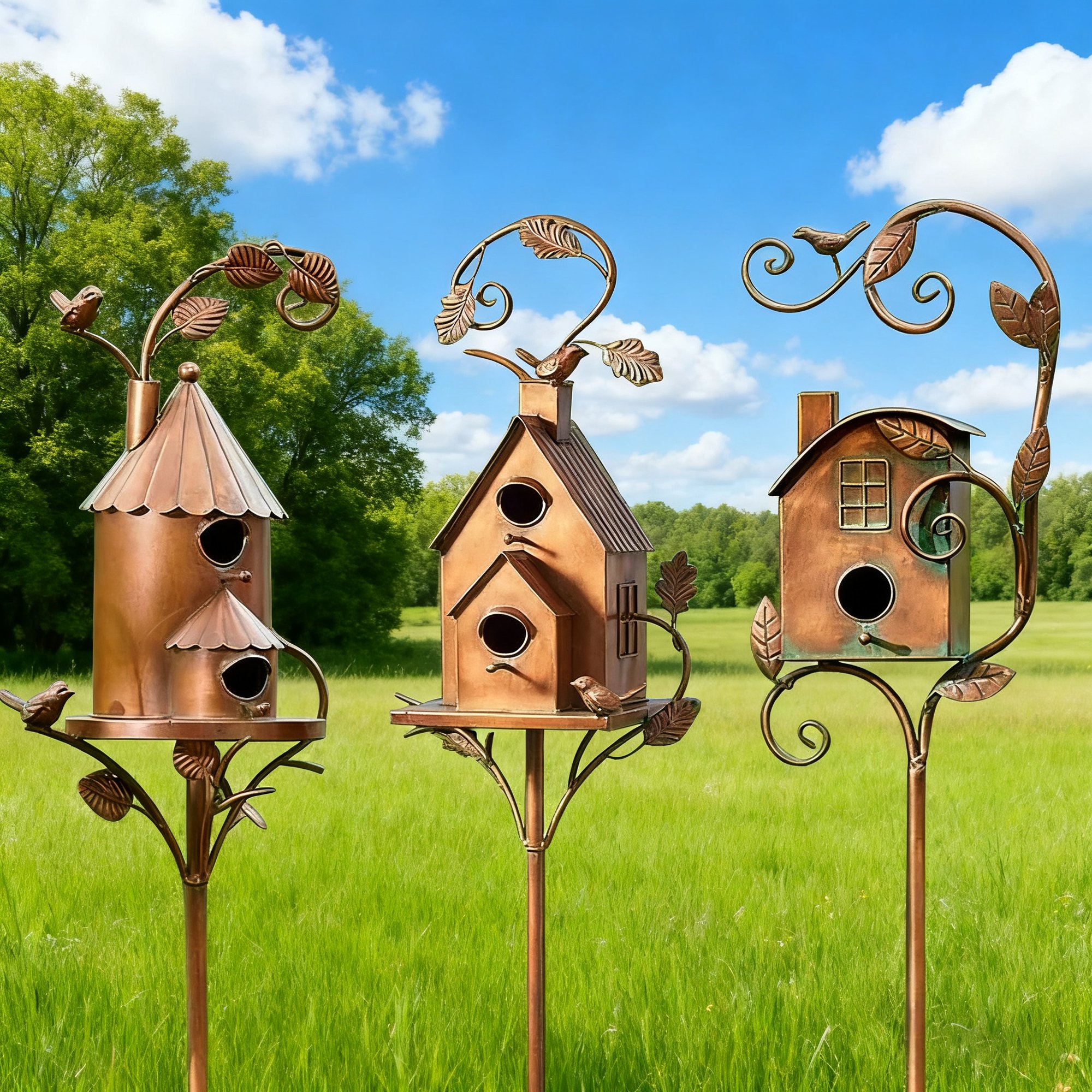 🍁Fall Harvest Sale: 60% OFF! everything! 💕Handmade Metal Birdhouse Garden Stakes