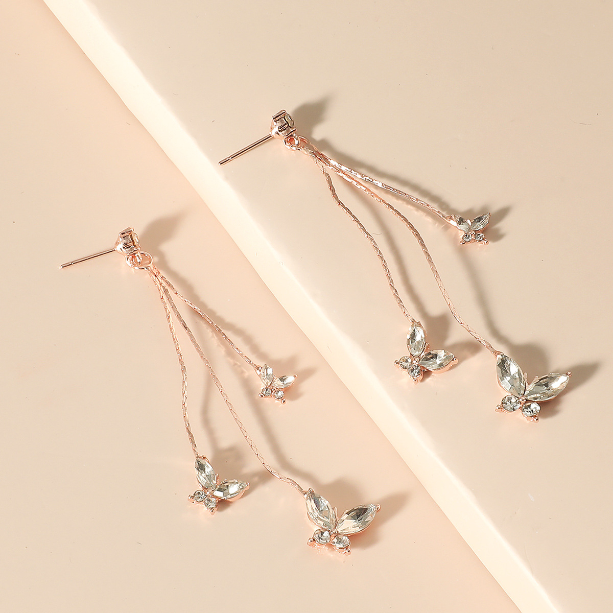 Elegant Shiny Three Butterfly Crystal Drop Earring