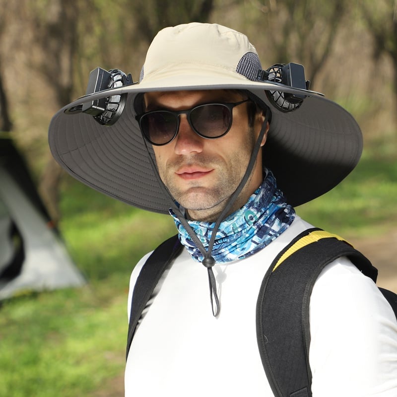 🔥Father's Day Sale 49% OFF - Wide Brim Solar Fan Outdoor Fishing Hat-Solar & USB Charging