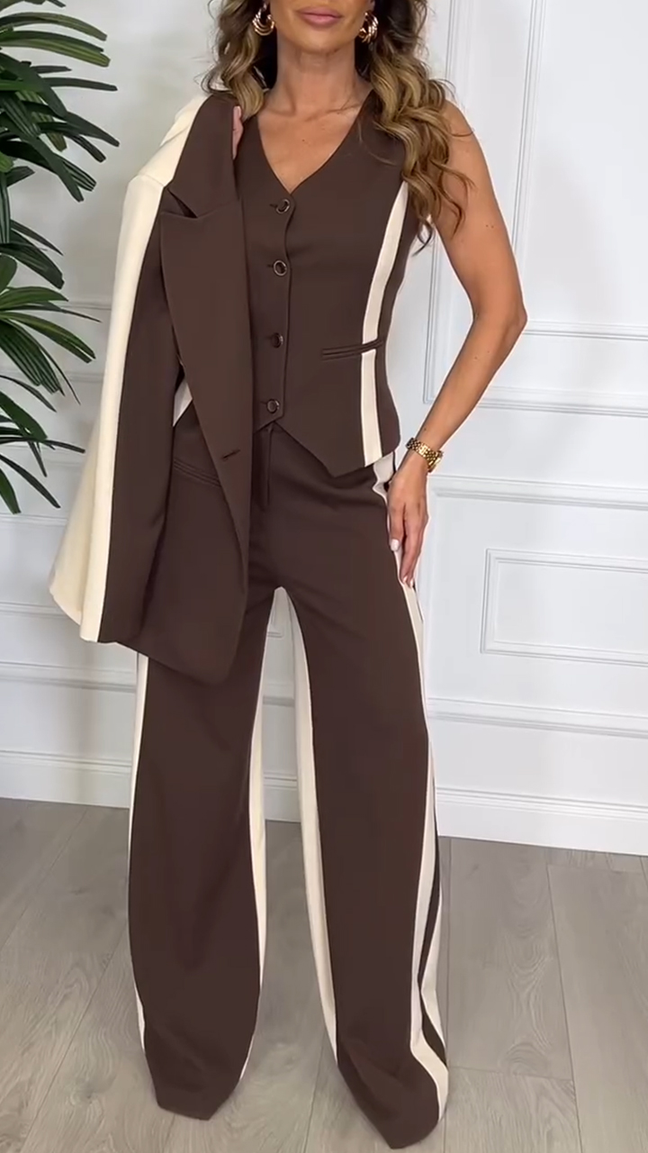 Women's Lapel Contrast Color Casual Suit Three Piece Suit
