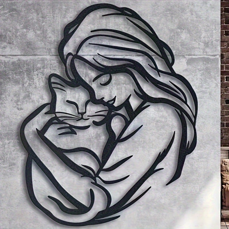 🔥 50% OFF – Celebrate Independence Day in Style! Modern Iron Wall Art – Minimalist Woman & Cat Line Sculpture + Bold Feminine Silhouette for Living Room & Bedroom Decor