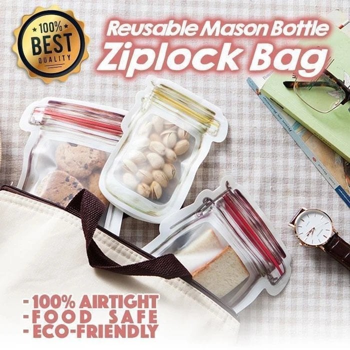 Reusable mason bottle ziplock bag