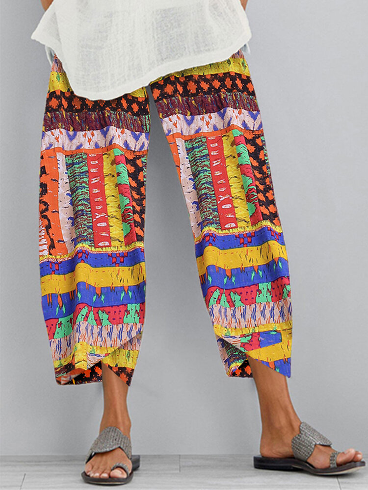 Women Irregular Rendering Printed Colourful Ethnic Pocket Pants