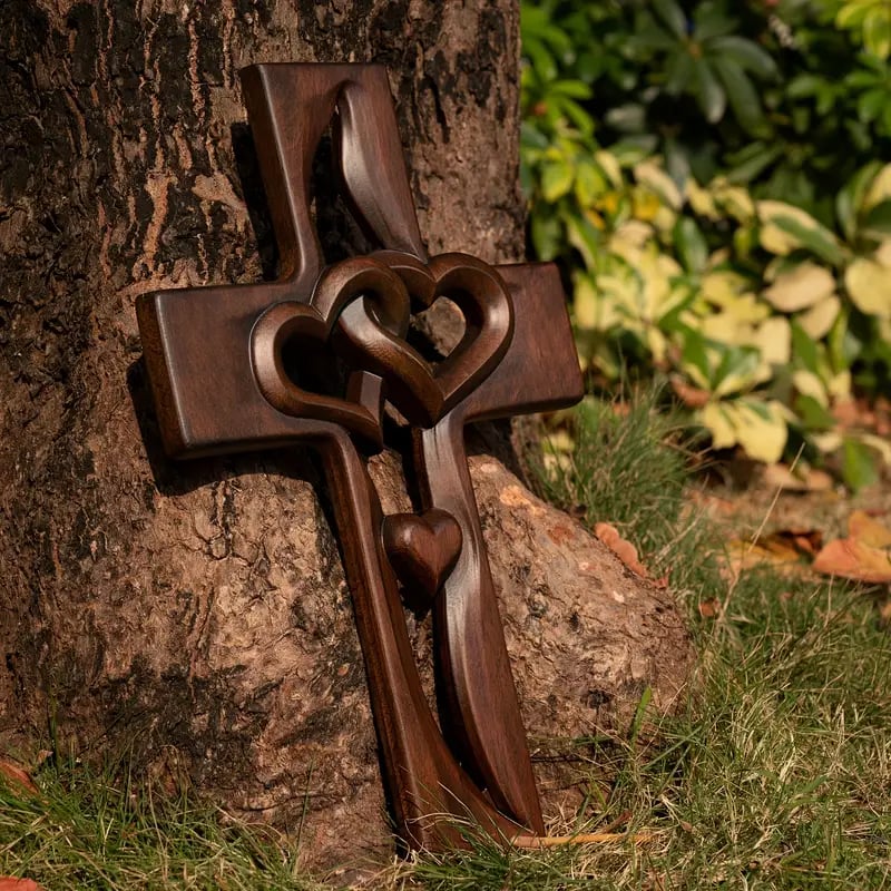 ❤️Intertwined Hearts Wooden Cross🔥Buy 2 Get 10% Off & Free shipping