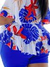 Women's Plus Size Tropical Print Peplum Top and Shorts Set