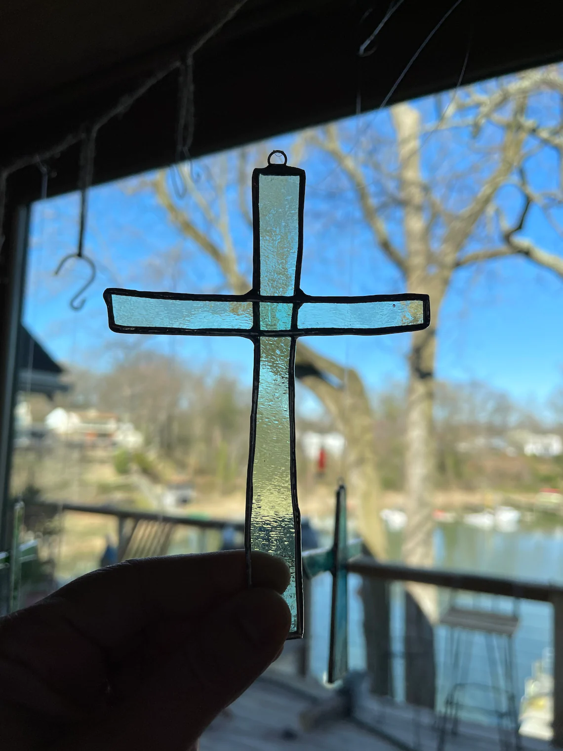 <strong>Handmade</strong> Tiffany Colorful Sun Catching-Cross Ornament✝️