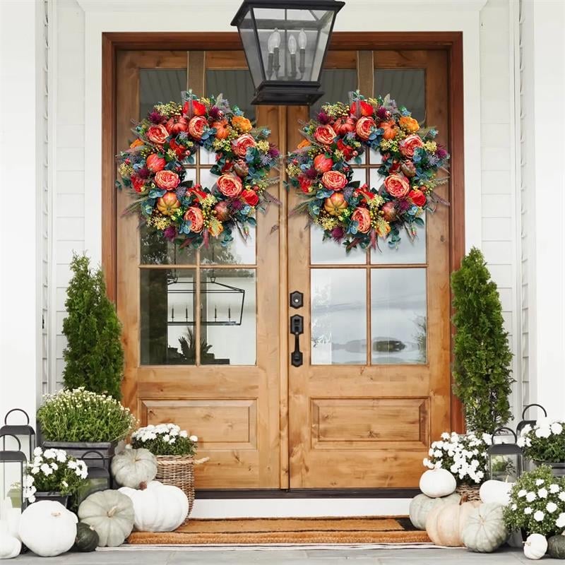 💖🔥HOT SALE 49% OFF⚡--💖Fall Peony And Pumpkin Wreath - Year Round Wreath