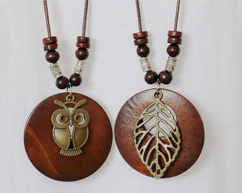 Handmade wooden boho style vintage pendant