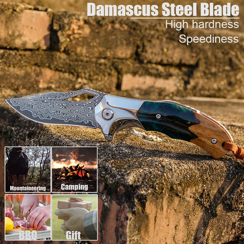 Handmade Damascus Steel Folding Knife | EDC Tactical Pocket Blade