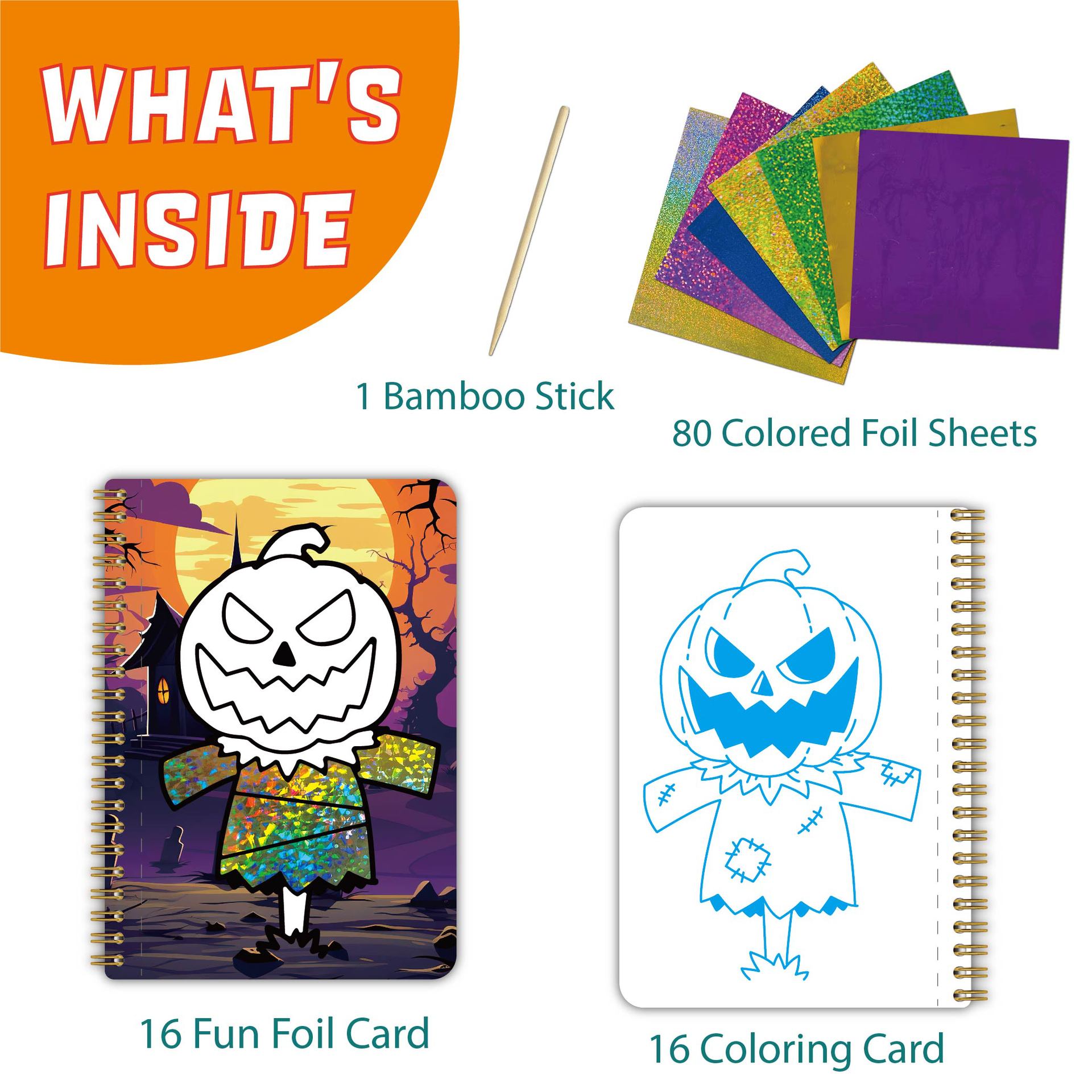 Halloween Arts Foil Fun Craft Colouring Books with Painting Tools