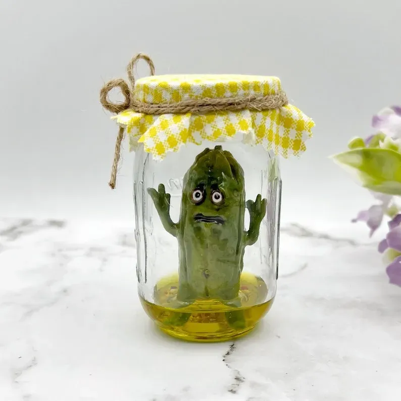 GRUMPY PICKLE IN A JAR SCULPTURE