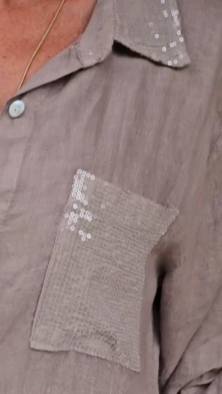 Women's Lapel Sequined Long Casual Top