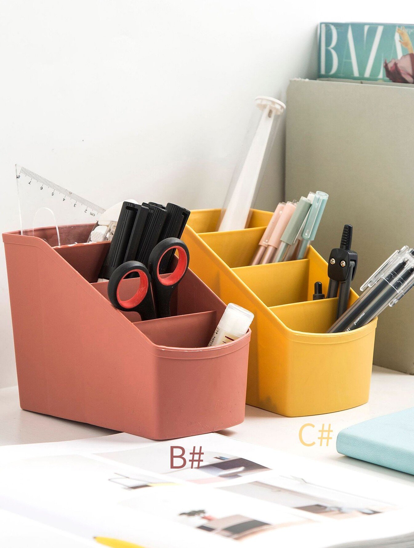 Solid Color Multi-grid Pen Holder 1pc