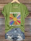 V-Neck Retro The Future Is Inclusive Print T-Shirt