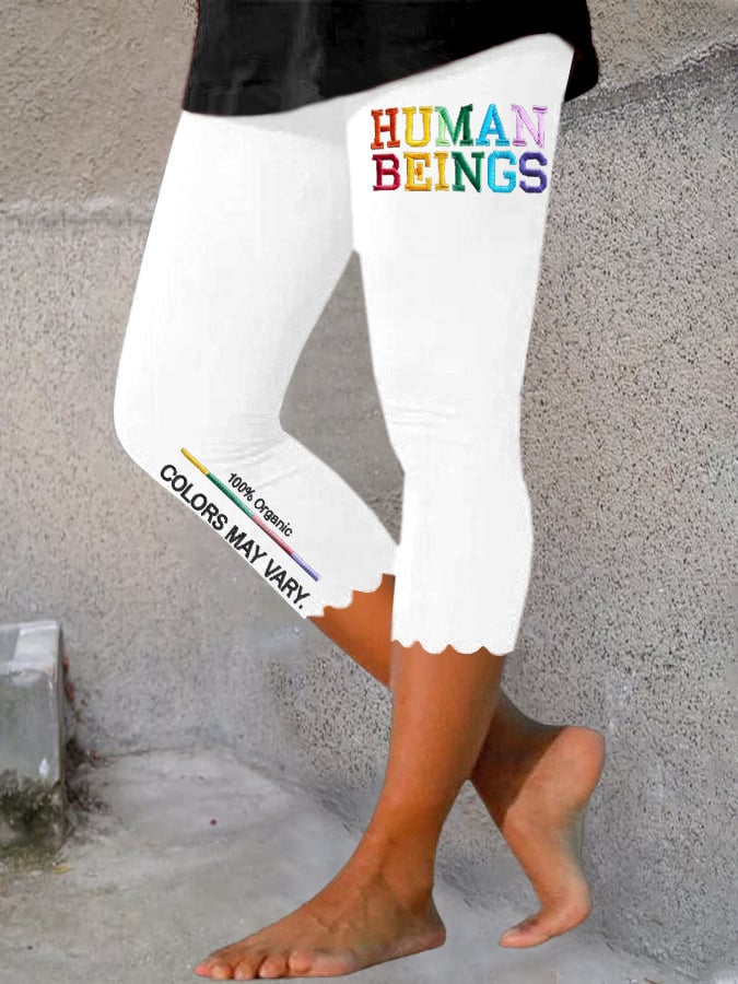 Retro Human Beings 100% Organic Colors May Vary Human Rights Equality Pride Print Leggings