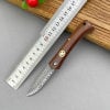 Exquisite Handcrafted Stainless Steel Pocket Knife with Wooden Handle and Damascus Blade
