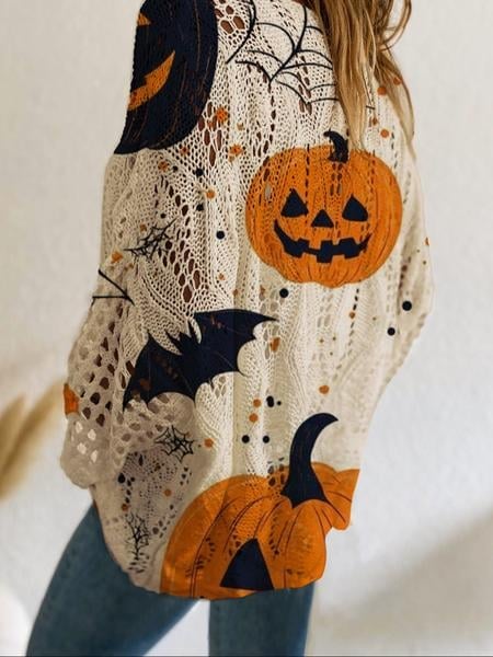 🔥Last Day Promotion 70% OFF🎃Women's Halloween Pumpkin Print Long Sleeve Knit Top⚡️Buy 2 Free Shipping