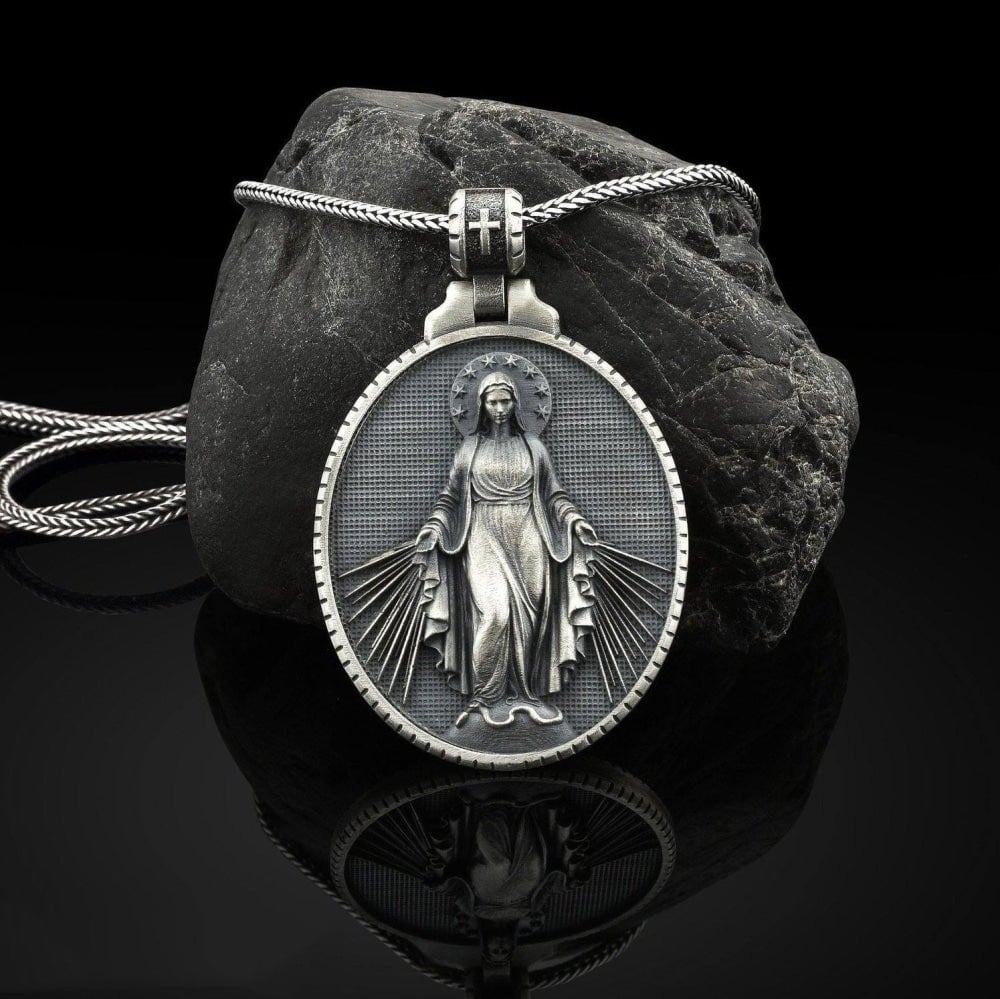 2024 Pure Tin Miraculous Medal Virgin Mary Necklace