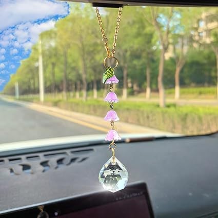 🔥 50% OFF - Last Chance! 🔥Cute lily of the valley creative crystal pendant diy glass flower pendant bag car pendant，Bedroom, office and balcony can be decorated