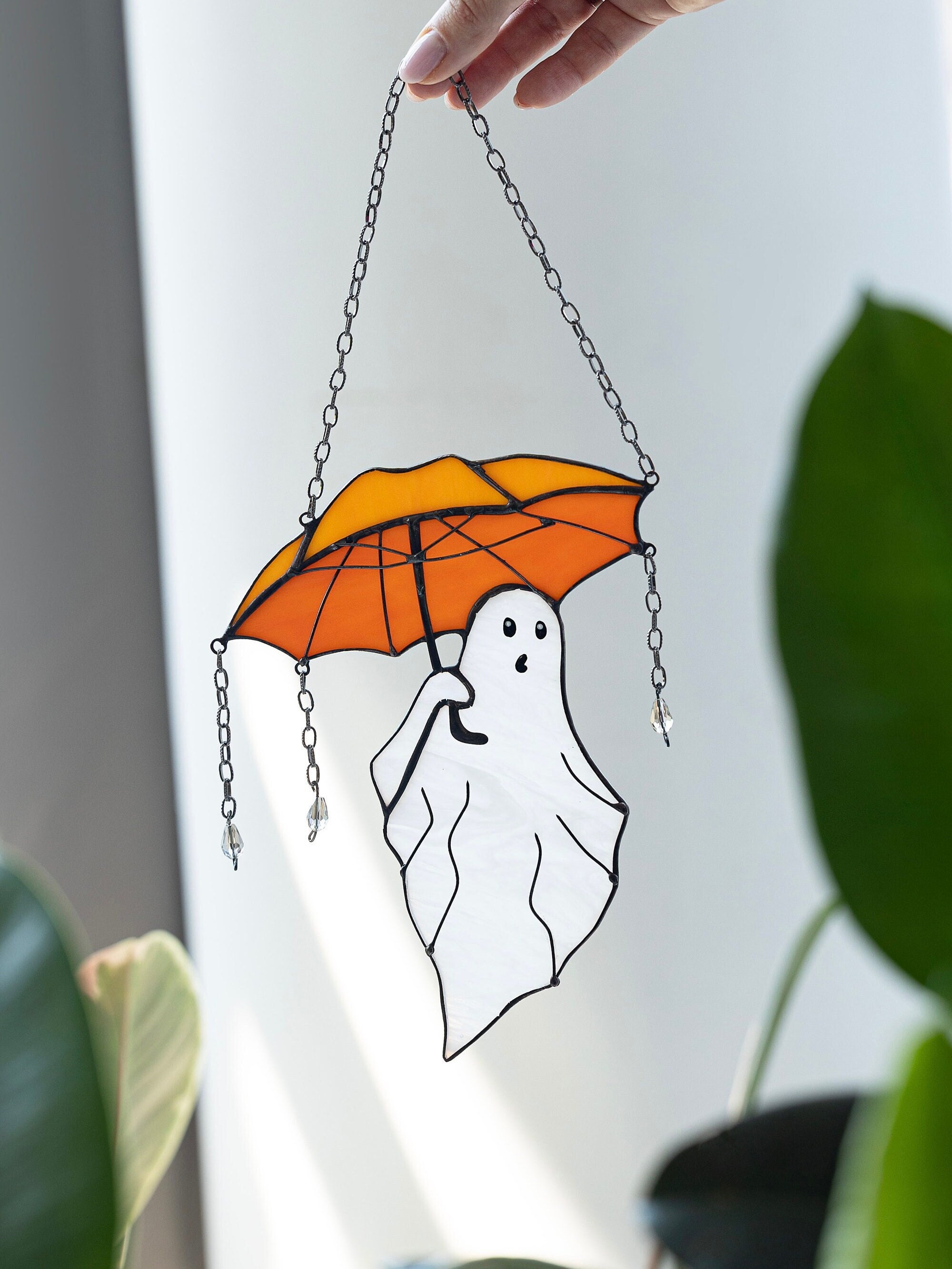 (Last Day Promotion - 70% OFF) Mystical Funny Ghost with Umbrella Stained Glass Suncather