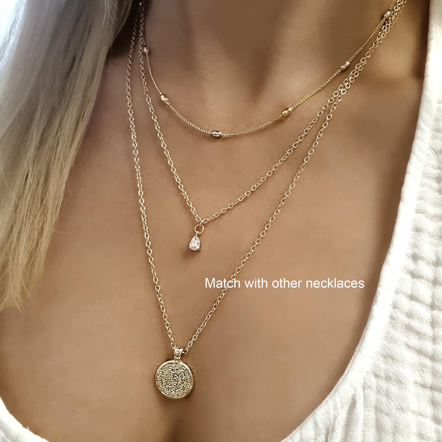 Tewiky Diamond Necklaces for Women, Dainty Gold Necklace 14k Gold Plated Long Lariat Necklace Simple Gold CZ Diamond Choker Necklaces for Women Trendy Gold Necklace Jewelry Gifts for Girls