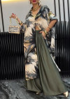 Women's Lapel Printed Long Top + Wide-leg Pants Casual Suit