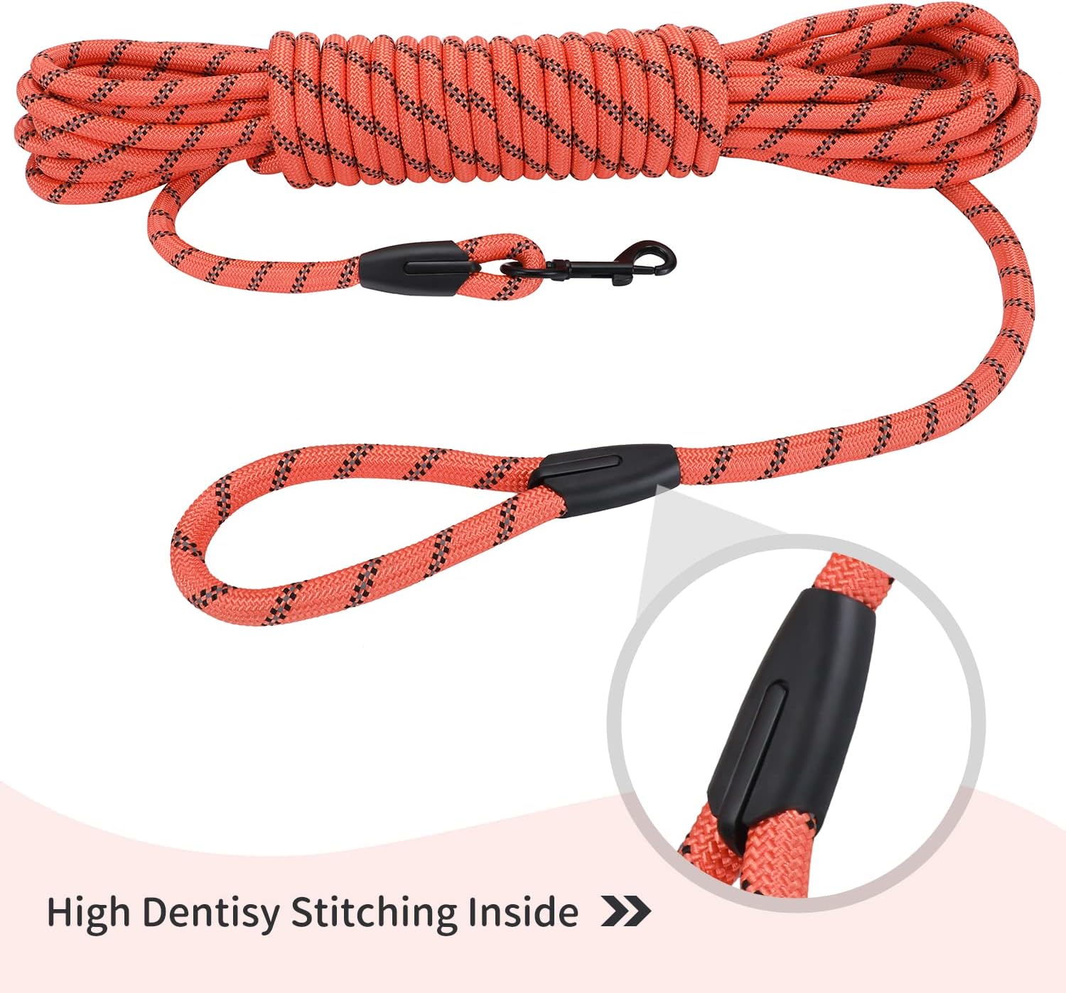 Hi Kiss Dog/Puppy Obedience Recall Training Agility Lead - 15ft 20ft 30ft 50ft 100ft Training Leash - Great for Play, Camping, or Backyard - Black 30ft