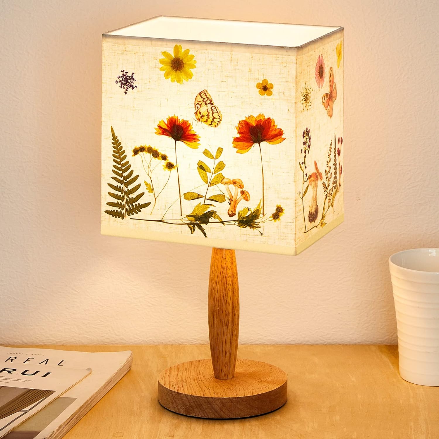 Hortsun Pressed Floral Lamp Floral Bedside Lamp Vintage Flower Desk Lamp for Bedroom Living Room, Dorm, Home, Office Decor(1 Pcs, Modern Style)