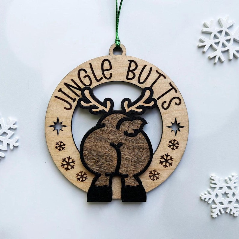 3D Laser Cut Jingle Butts Handmade Funny Wooden Christmas Ornaments