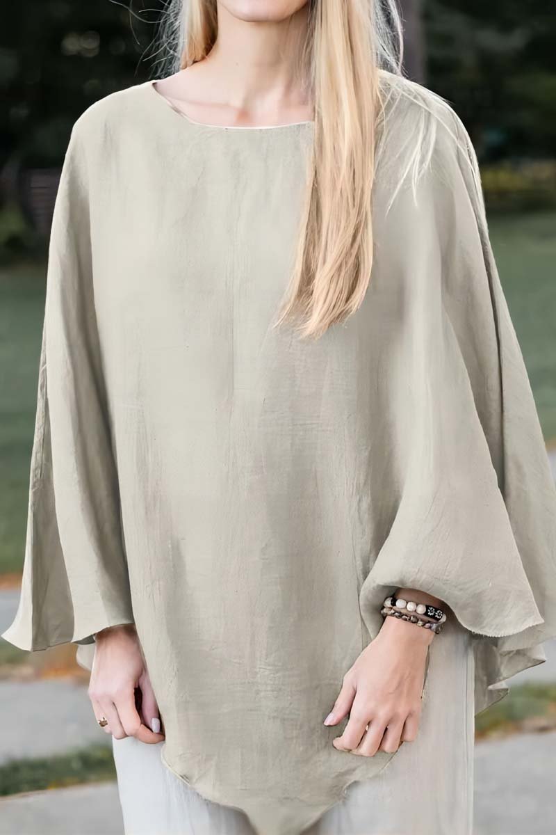 Women's solid color casual loose asymmetric cotton and linen top