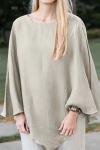 Women's solid color casual loose asymmetric cotton and linen top