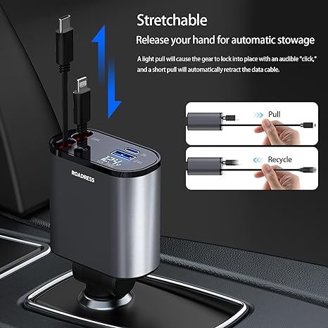 ⚡Clearance Sale 70% OFF丨Retractable Car Charger with Dual Retractable Cords, BUY 2 FREE SHIPPING