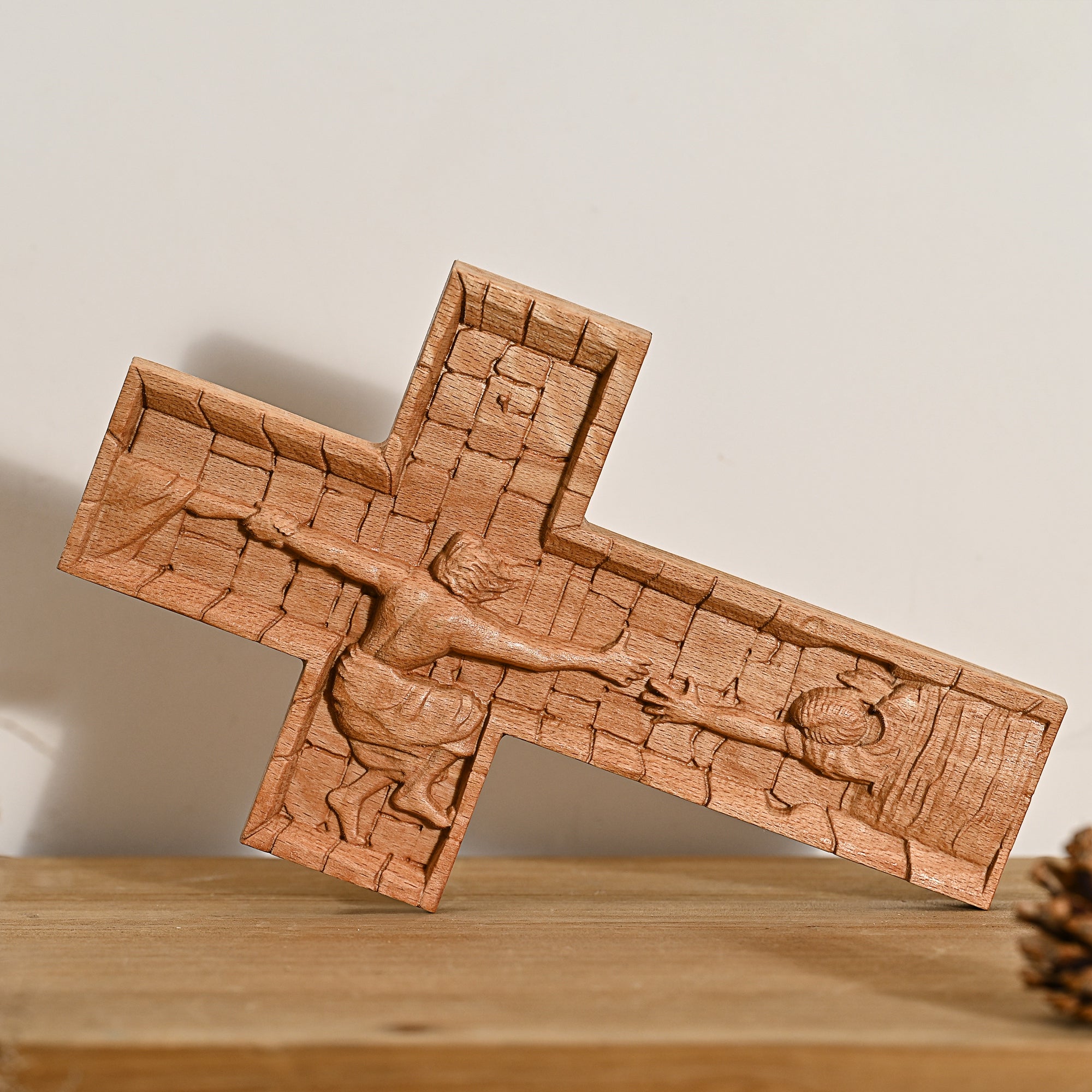 BGCOPPER Savior Jesus Cross - Carved from Natural Wood