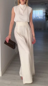 Women's Round Neck Sleeveless Cotton and Linen Casual Suit