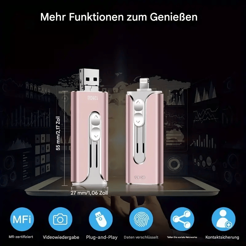 🔥Letzter Tag 50% RABATT -128 GB~ 1TB Micro-USB+ Lightning+ USB-C+USB-A 4 in 1 -Handy, Tablet, Computer, Drei-Terminal-Verbindung