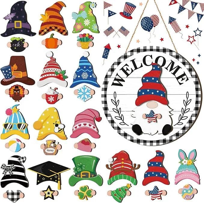 🎅2025 Halloween Sale 50%Off🎄Interchangeable Wooden Gnome Welcome Sign