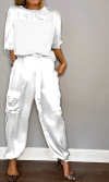 Women's Smooth Satin Half-sleeved Top and Pant Two-piece Suit
