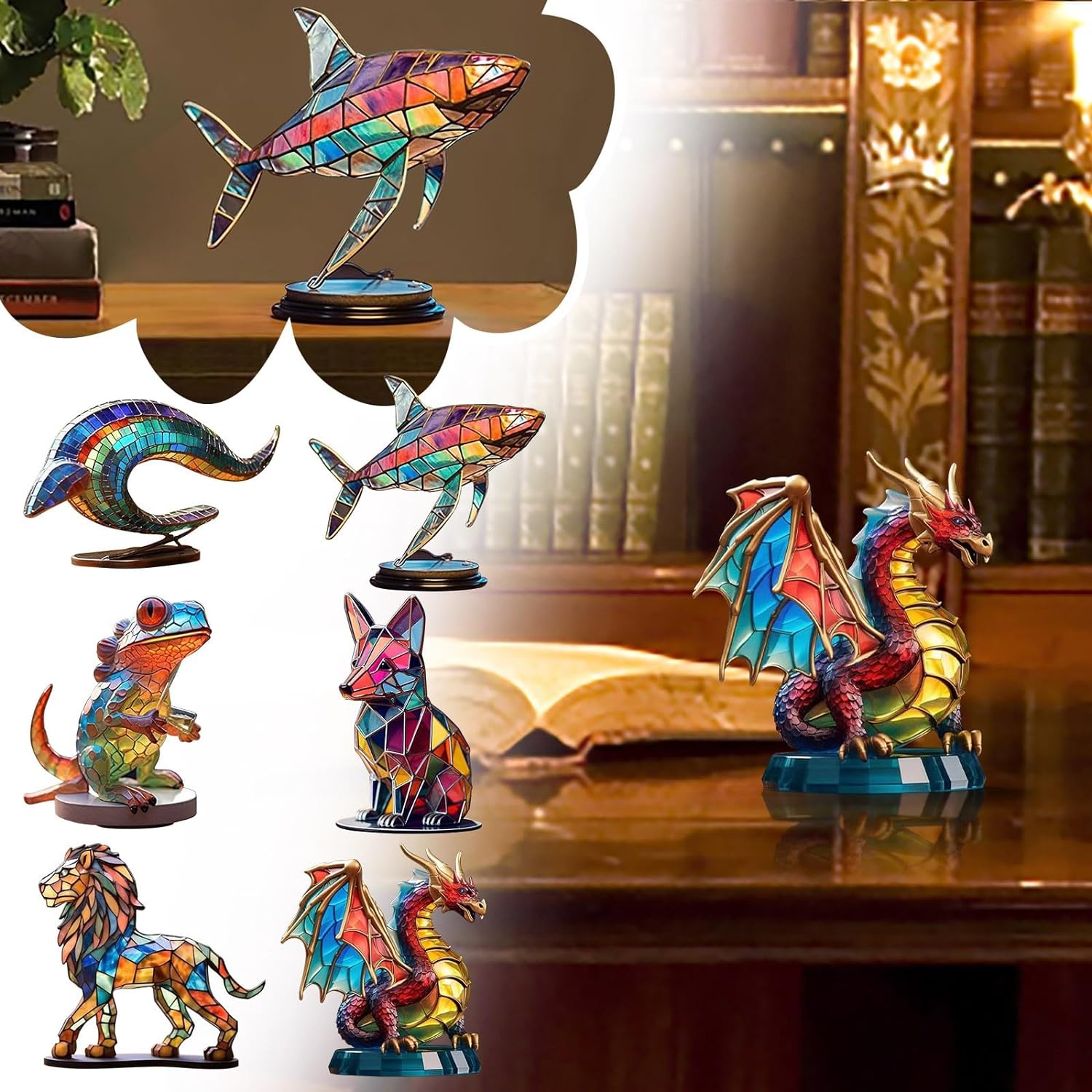 (🌲Early Christmas Sale- 50% OFF) Stained Glass Animal Sitting Desktop Ornaments