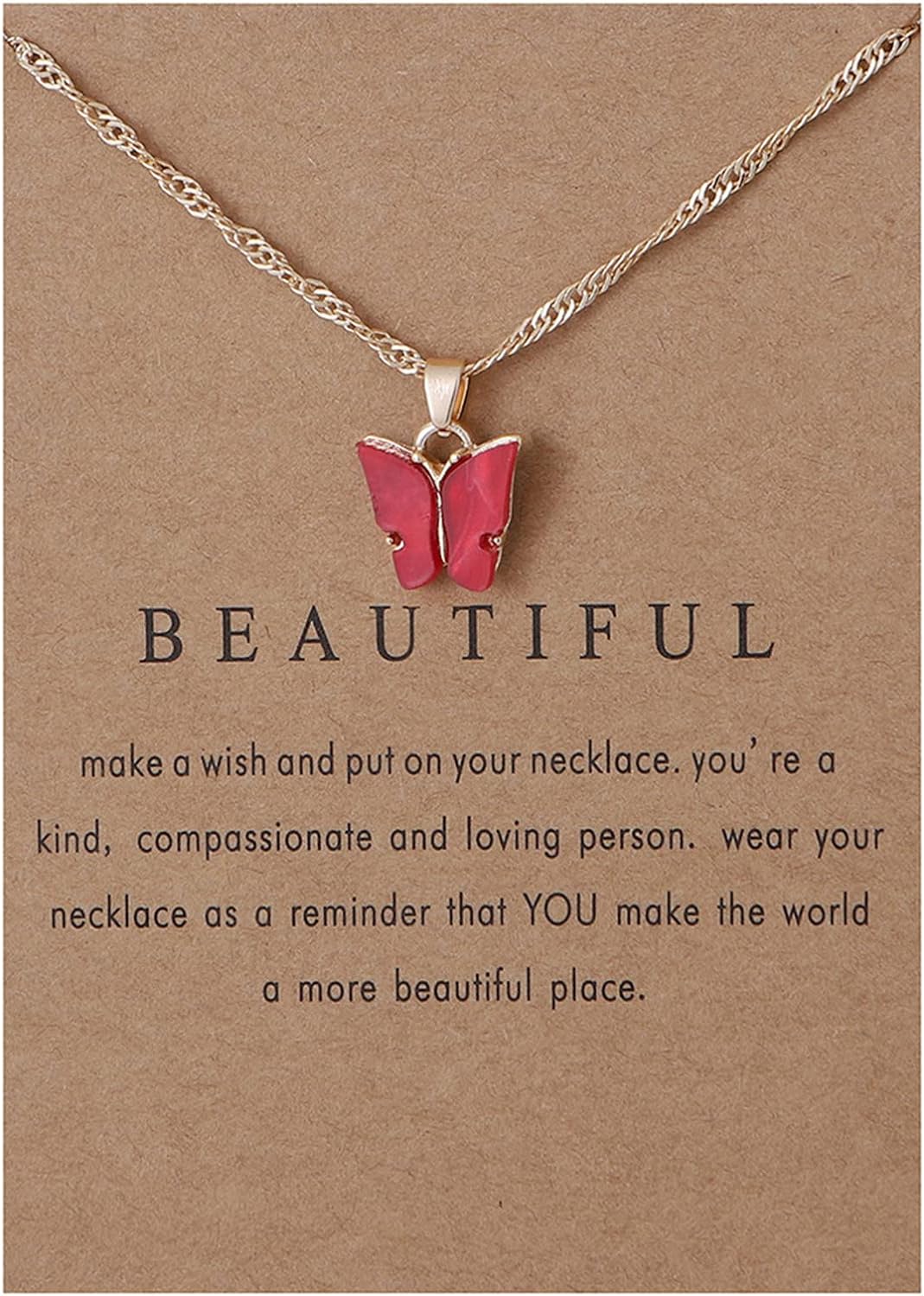 Colorful Acrylic Butterfly Pendant Necklace Bohemian Adjustable Retro Card Clavicle Chain Insect Animal Necklace for Women Girl Teen Friend Friendship Party Jewelry Gift