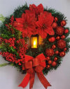 🍁Fall Harvest Sale: 60% OFF! Christmas Door Wreath with Red Flower, Bow & Candle