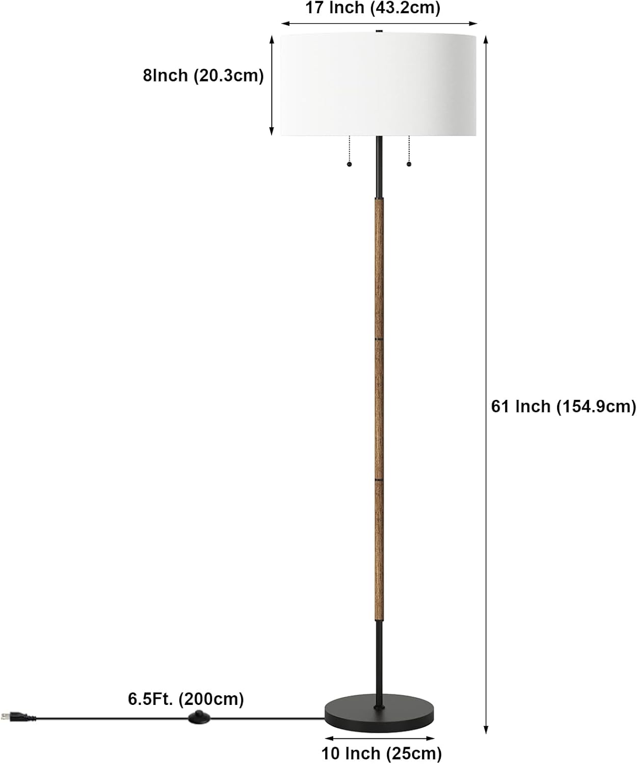 2-Light Floor Lamp, Mid Century Floor Lamp with White Fabric Shade, Standing Lamp Tall Lamp for Living Room Bedroom, 3 Color Temperatures 9W Bulb Include