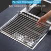 Seropy Roll Up Dish Drying Rack, Over The Sink Dish Drying Rack Kitchen Rolling Dish Drainer, Foldable Sink Rack Mat Stainless Steel Wire Dish Drying Rack for Kitchen Sink Counter Storage 17.5x11.8