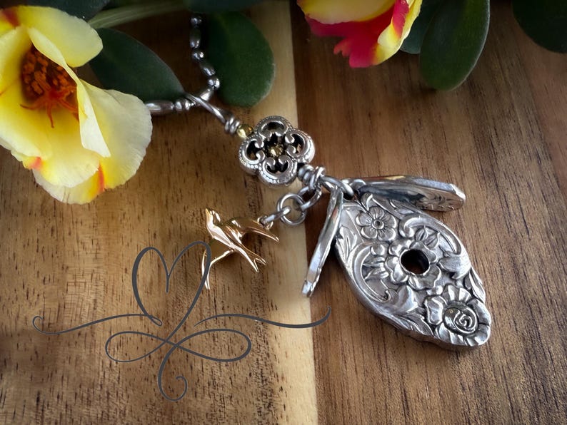 The 1948 “Plantation” Birdhouse Necklace or Purse Charm • Made From Authentic Silver-Plated, Vintage Silverware