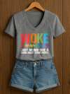 V-Neck Retro Women Woke Just Means Give A Damn About Other People Print T-Shirt