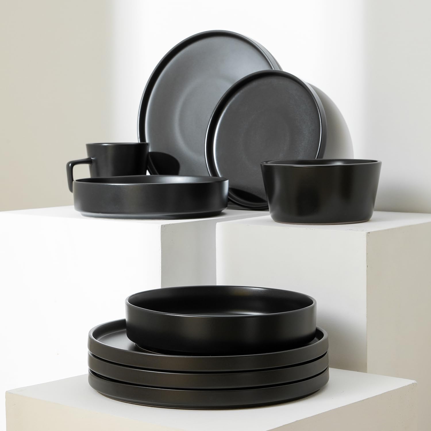 Stone Lain Coupe Dinnerware Set, Service For 4, Black Matte