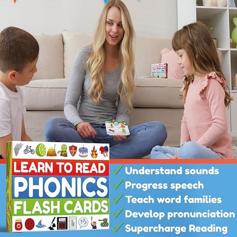 Phonics Flash Cards for Kids Ages 4-8 and Alphabet Flash Cards for Kids 3-6
